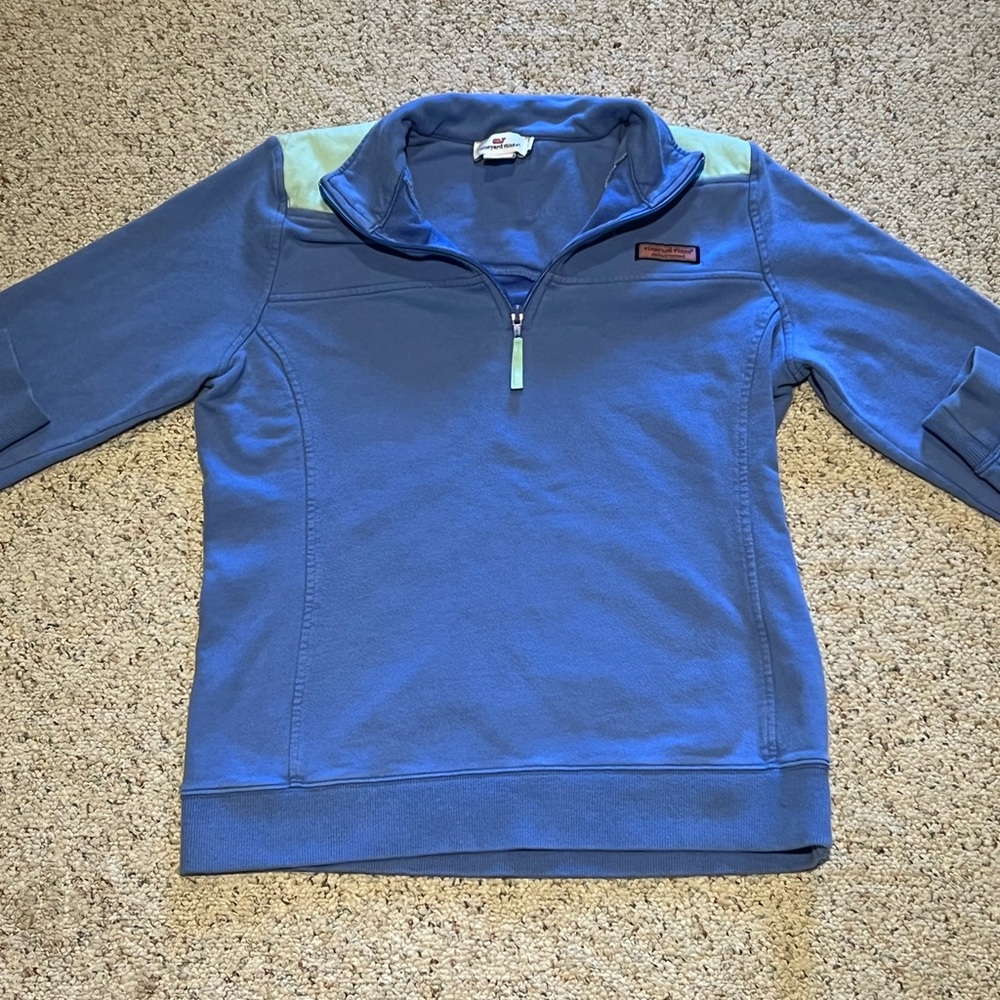 VINEYARD VINES WOMENS HALF ZIP SWEATER PURPLE WITH YELLOW/GREEN SHOULDERS.SIZE-S